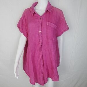 True Craft Button Down 100% Cotton Shirt Blouse Pink Textured Size 3X